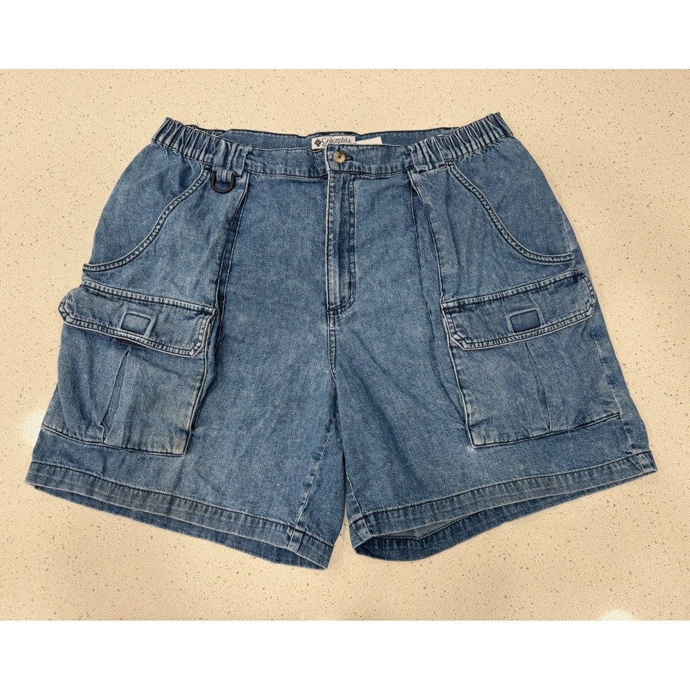 Vintage Columbia Cargo Shorts Mens 38 Blue Good Denim Outdoor Casual Utility